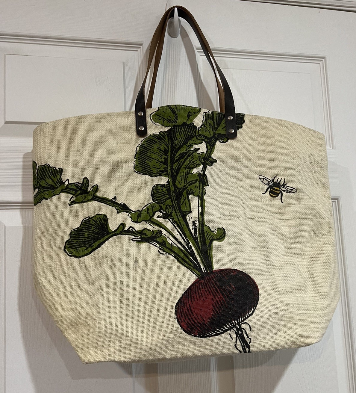 Farm to Table Tote Shopping Bag ECO-Friendly Lightweight Burlap Pocket Beet Bee