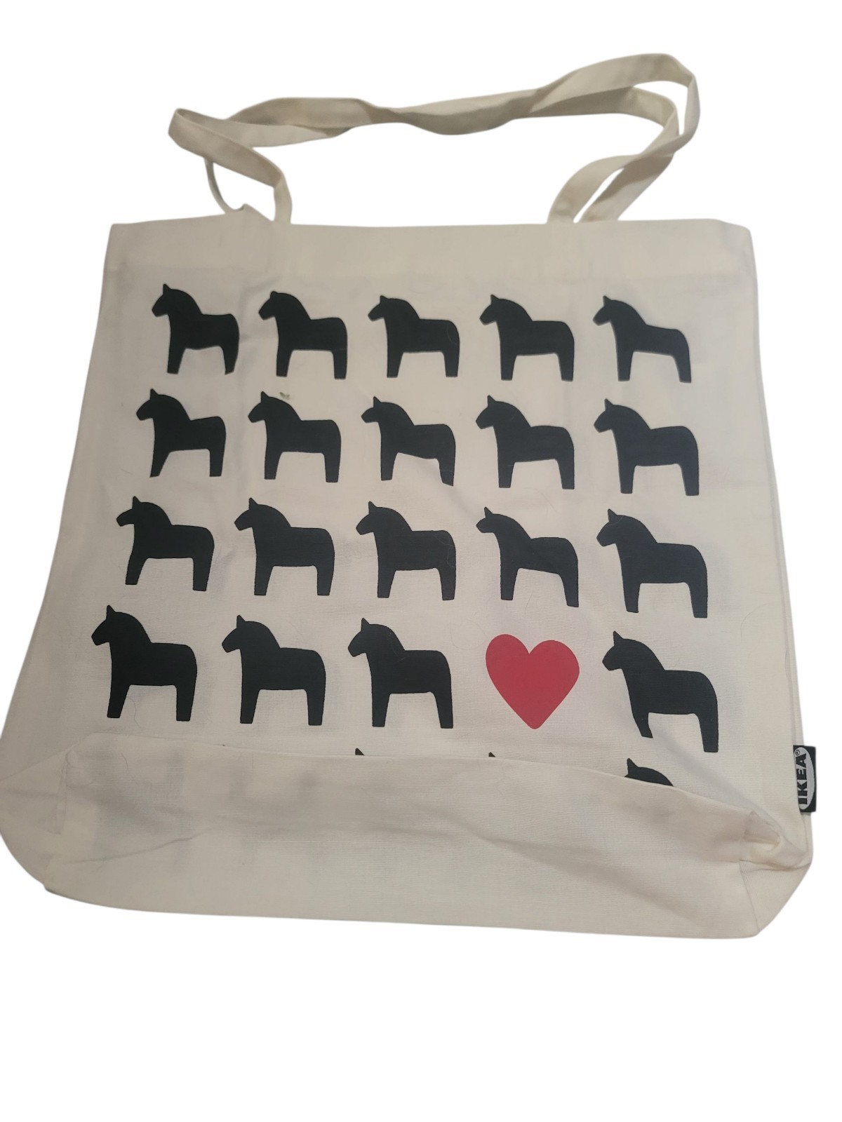 IKEA Shopping Tote Bag Hasthage Dala Horse Red Heart White 100% Cotton NEW