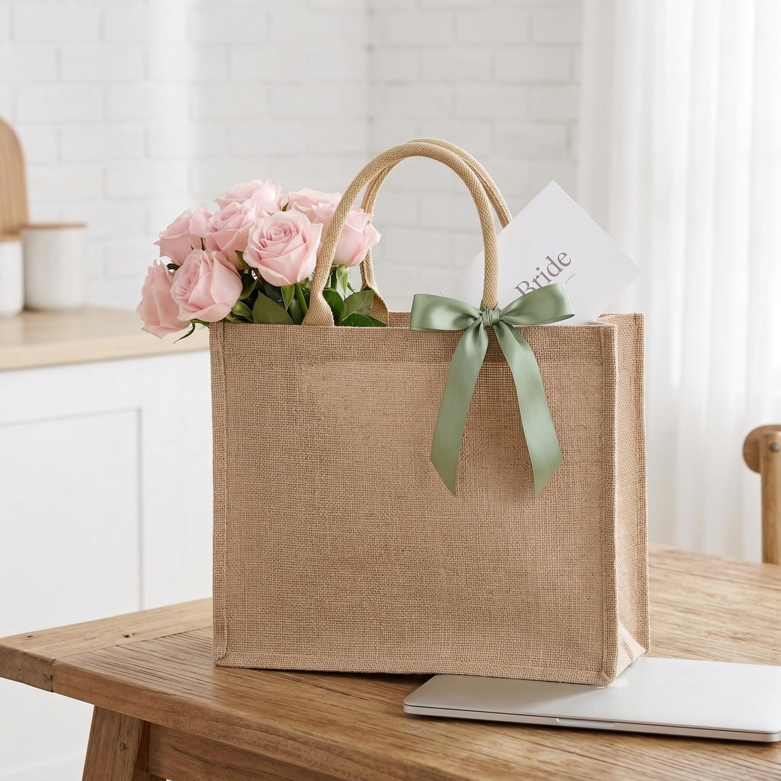 6 Pack Large Jute Burlap Tote Bag, Jute Beach Bag with Laminated Interior, Bu…