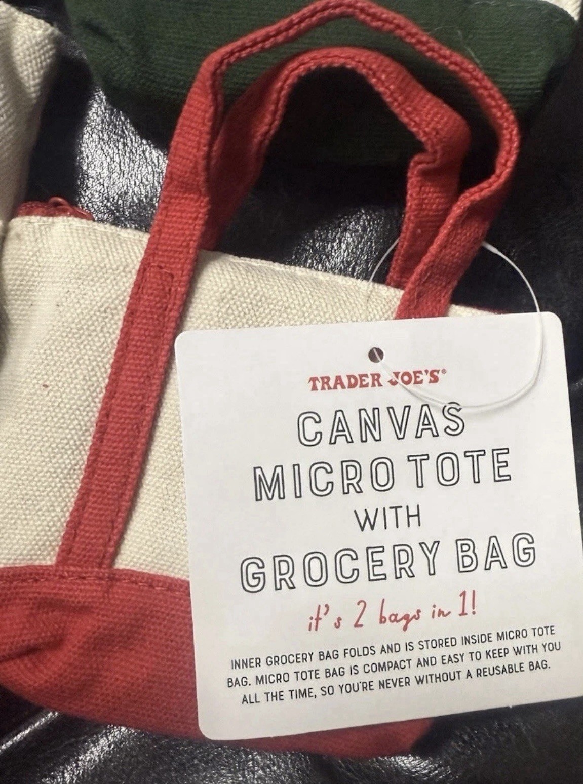 Trader Joe’s Mini Micro Tote CANVAS RED, BLUE, GREEN 2n1, Reusable Bag-All 3
