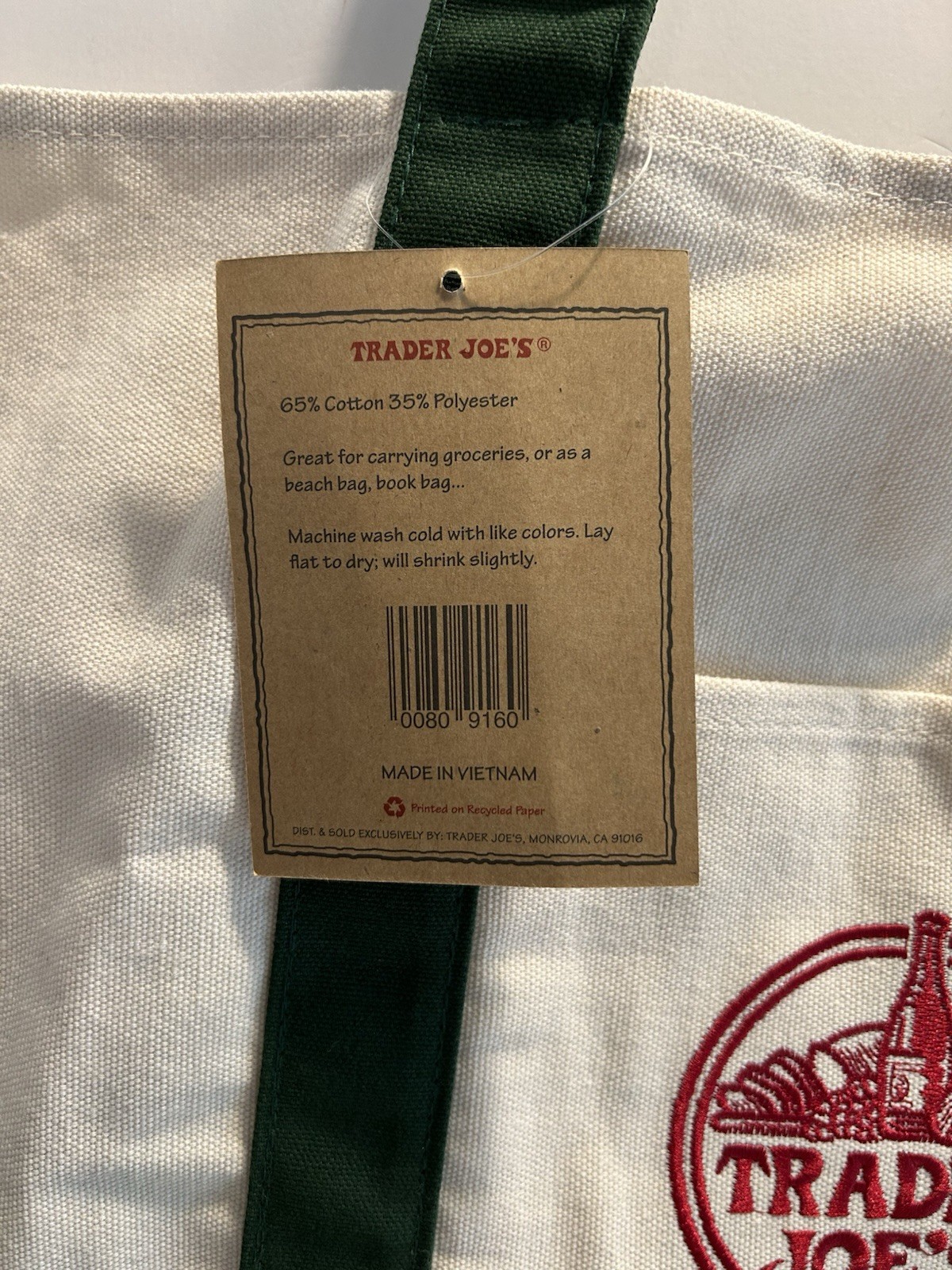 NEW Trader Joes Reusable Large Bag And Canvas Mini Tote Set of 3 Green & Red