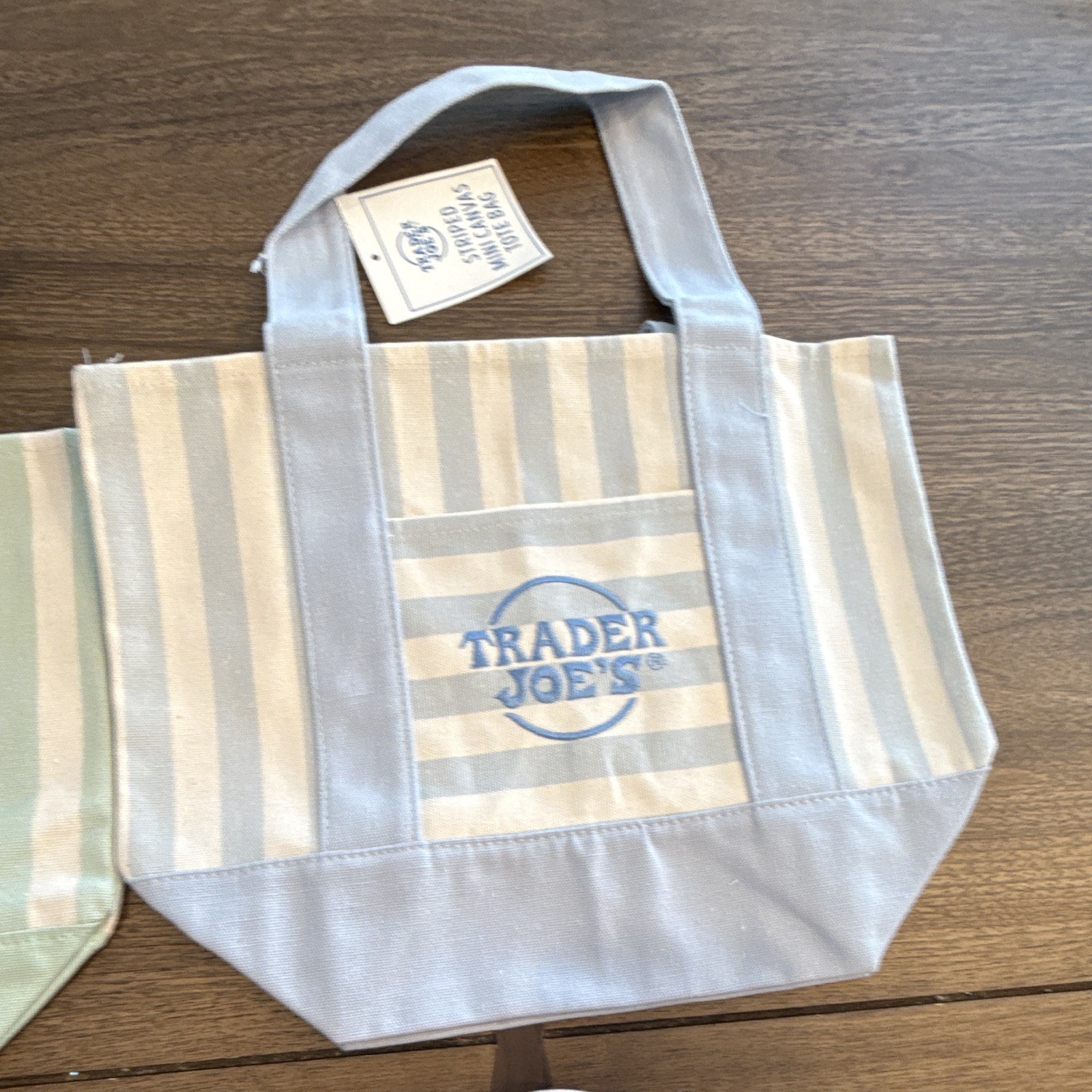 4 set of Trader Joe’s Mini Canvas Tote Bag Striped Multicolor 13x6x11 in New