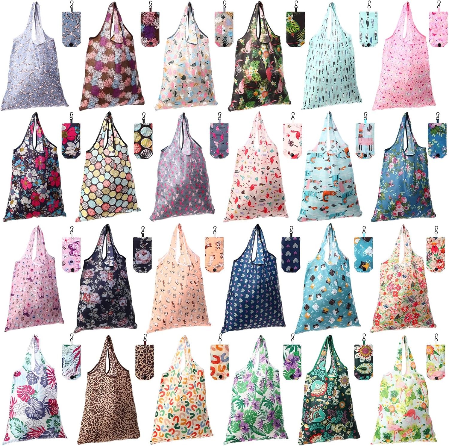 24 Pcs Foldable Reusable Shopping Bag Recycle Travel Grocery Bag Fold to Pocket
