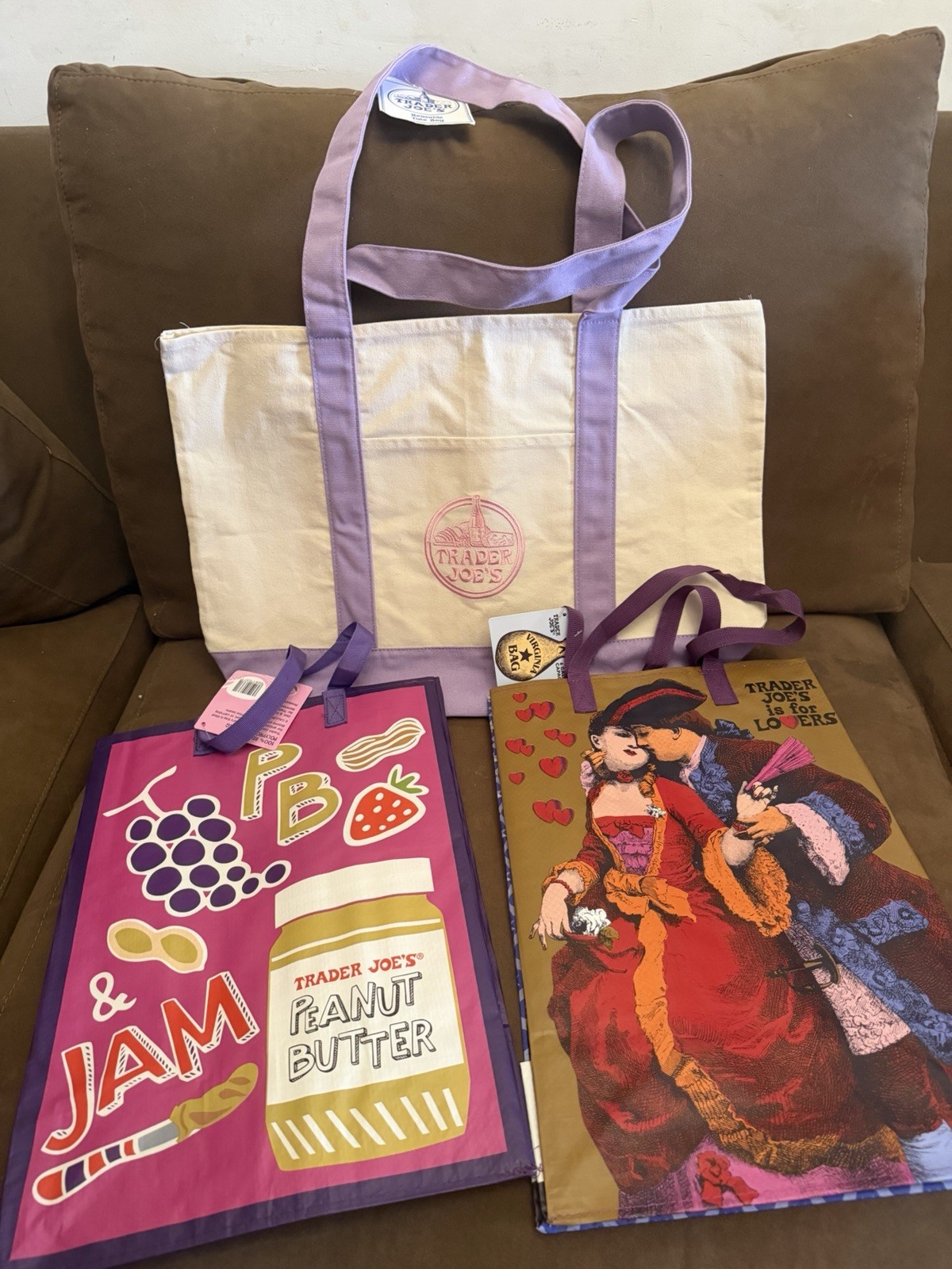 Trader Joe’s Spring Bags Set of 3 PB&J+ Virginia State+ Large Lavender Tote Bag