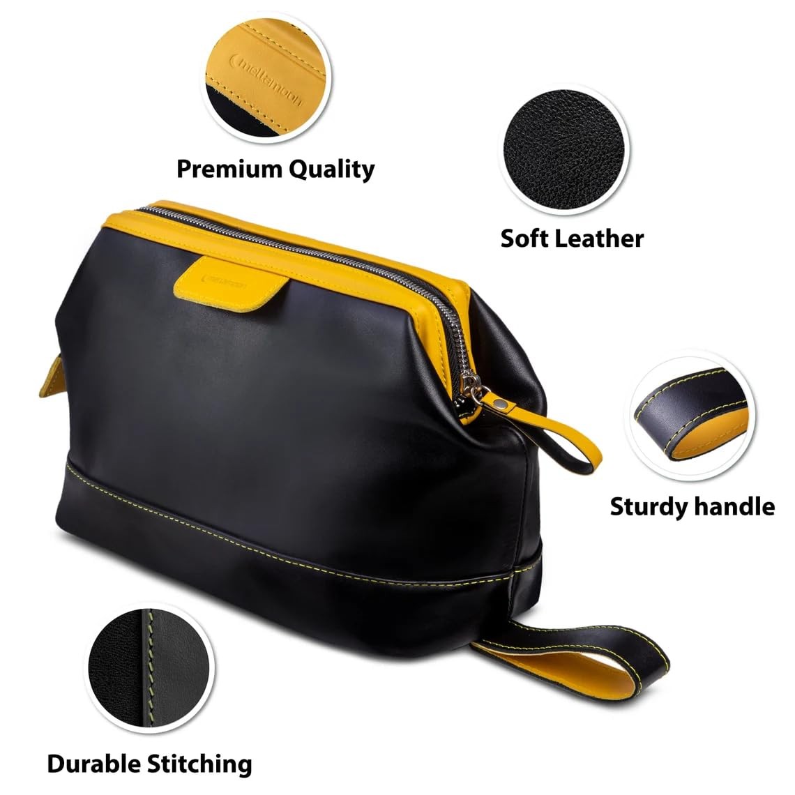 Genuine Leather Toiletry Bag for Men & Women – Large Waterproof Travel Black