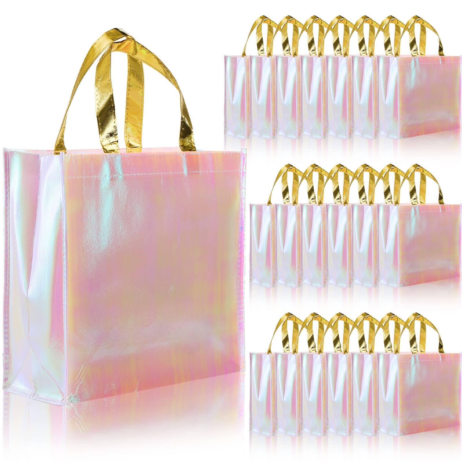 20 PCS Glossy Reusable Grocery Bag Pink Non Woven Tote Bags With Handles PC