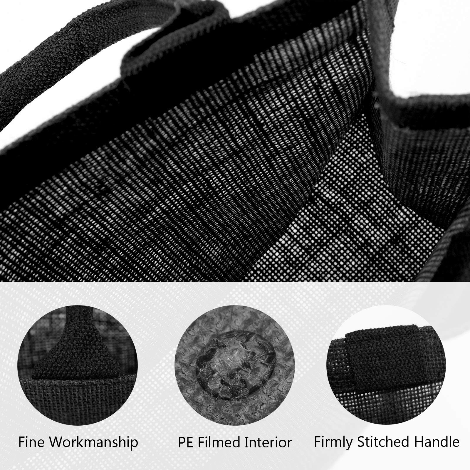 Tote Bags, 6 Pack Large Black Burlap Jute Reusable Canvas Gift Favors Bag wit…