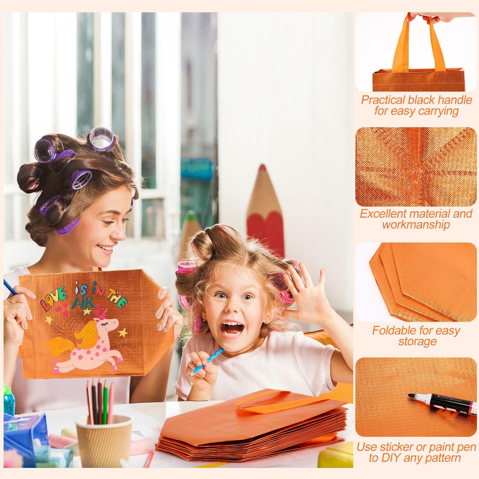 80 PCS Gift Bags Set Reusable Glossy Tote Handles 10x8x4.7 Inch Orange