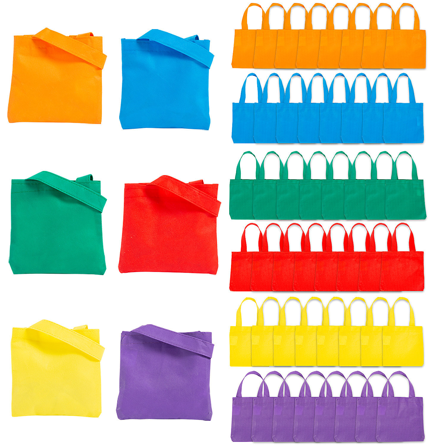 Mini Bright Color Nonwoven Tote Bags 6″ x 6″ Mega Bulk 300 Pc