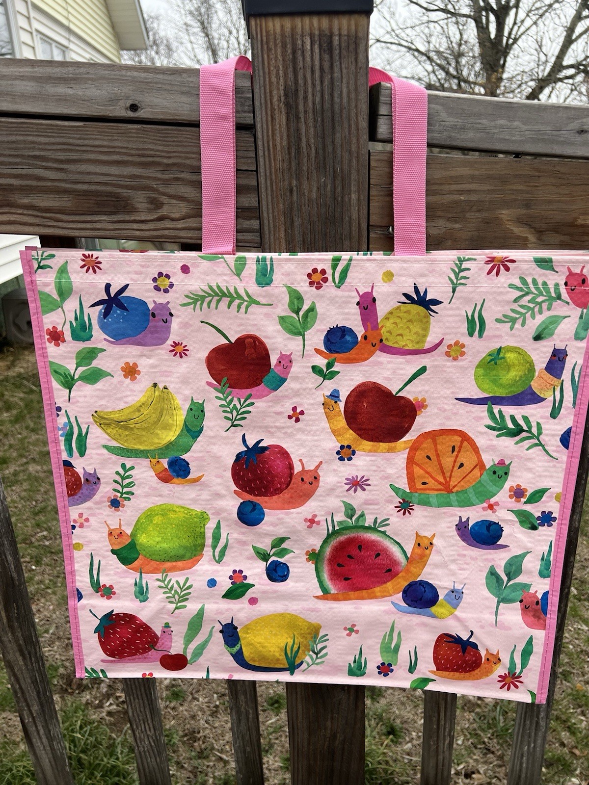 Reusable Tote Bags ~ 19″ X 18″ X 8″~ 🍋FRUITY SNAILS 🐌 ~ [TJ MAXX]