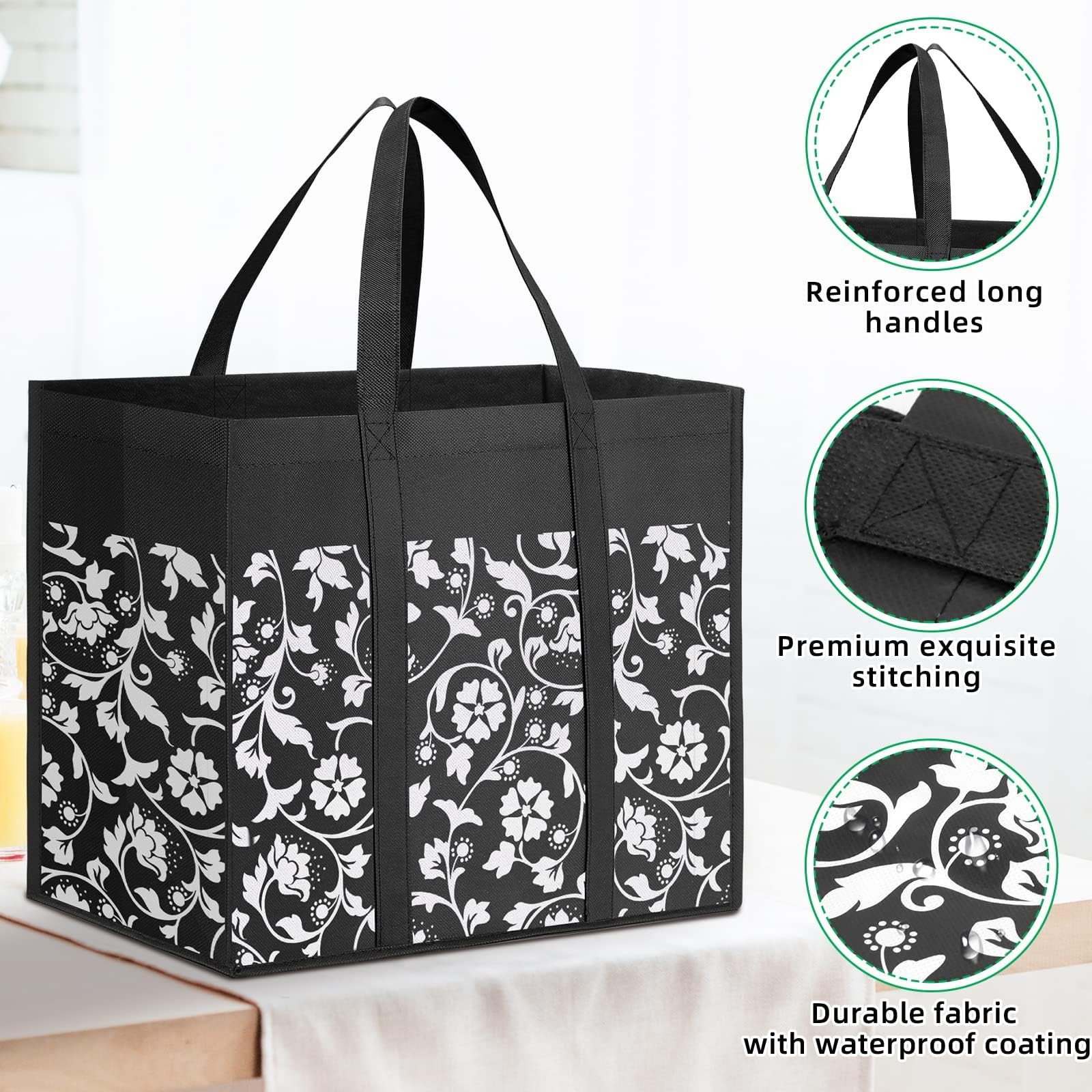 Reusable Grocery Bags Foldable Tote Bags bulk with Reinforced Handles Shoppin…
