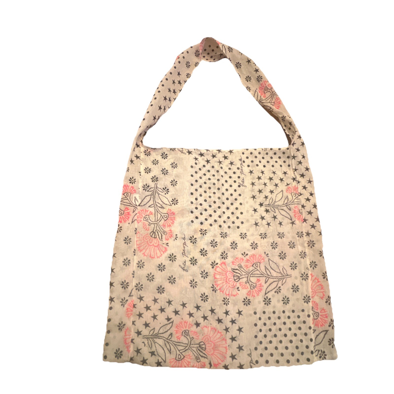 Free People Linen Cloth Lightweight Shopping Tote Bag Tan Pink Paisley Boho
