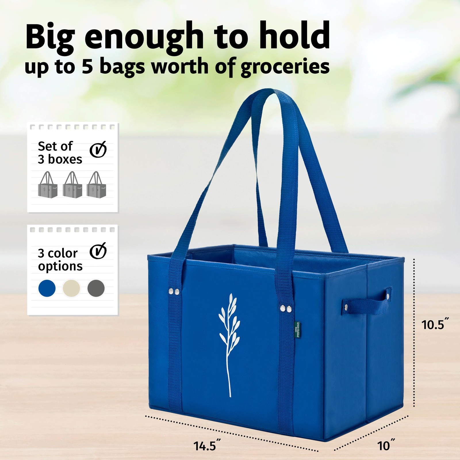 Green Reusable Grocery Bags – Heavy Duty Reusable Shopping Tote Bags W/Long H…