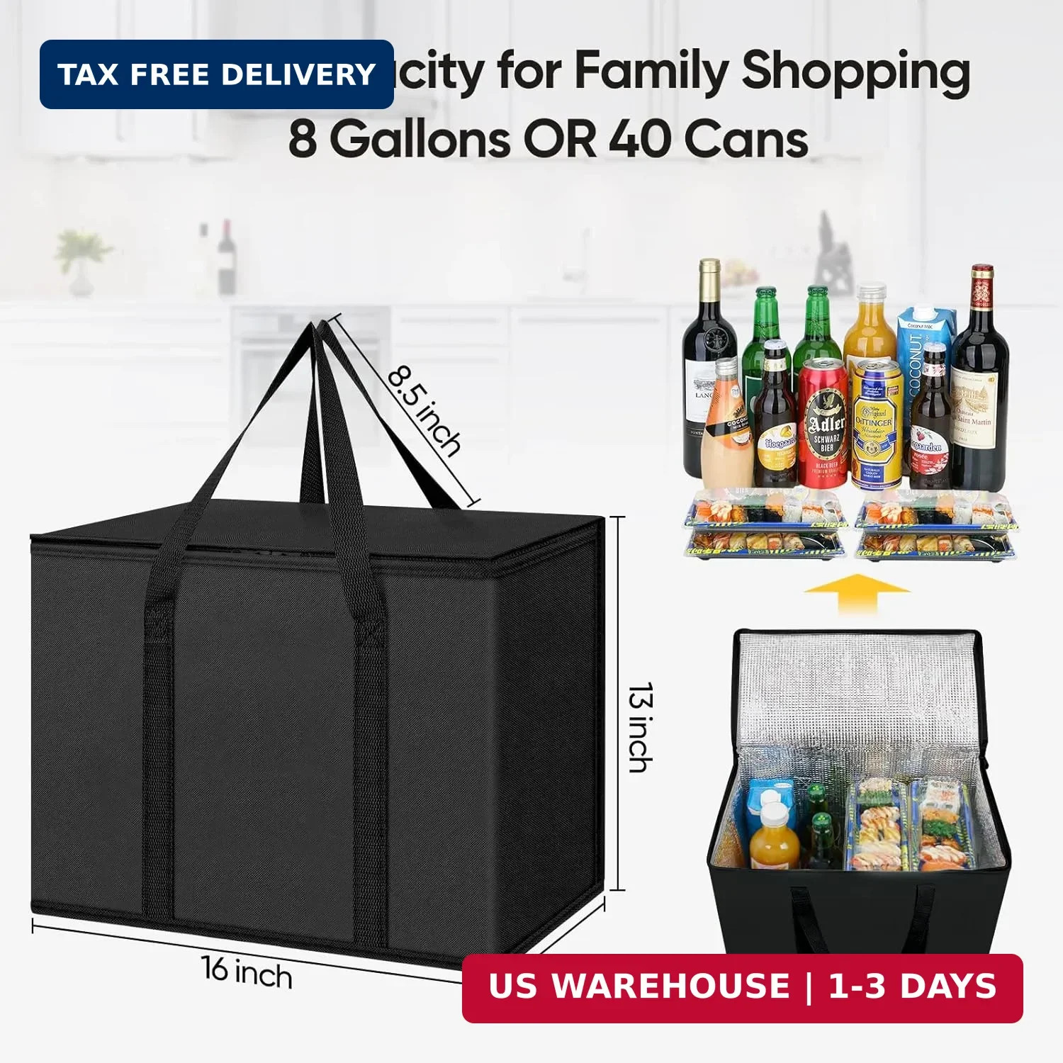 BALEINE 2Pk Insulated Reusable Grocery Bags, Collapsible Cooler Bag for Grocerie