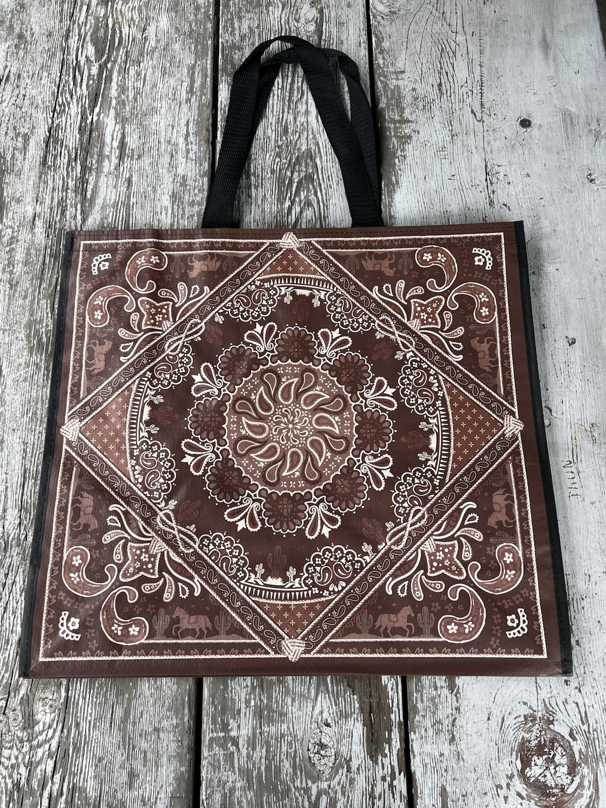 Reusable Shopping Tote-shoulder Bags-Bandana-Paisley-Horse-Cactus-Rope-Western