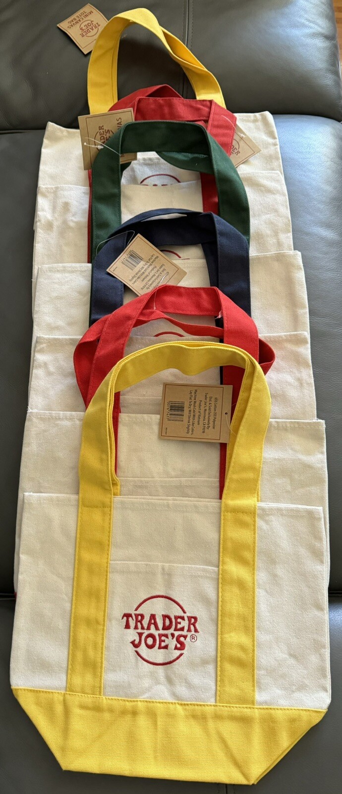 New Trader Joe’s Discontinued Mini Canvas Tote Bags 6-pack Mixed Colors