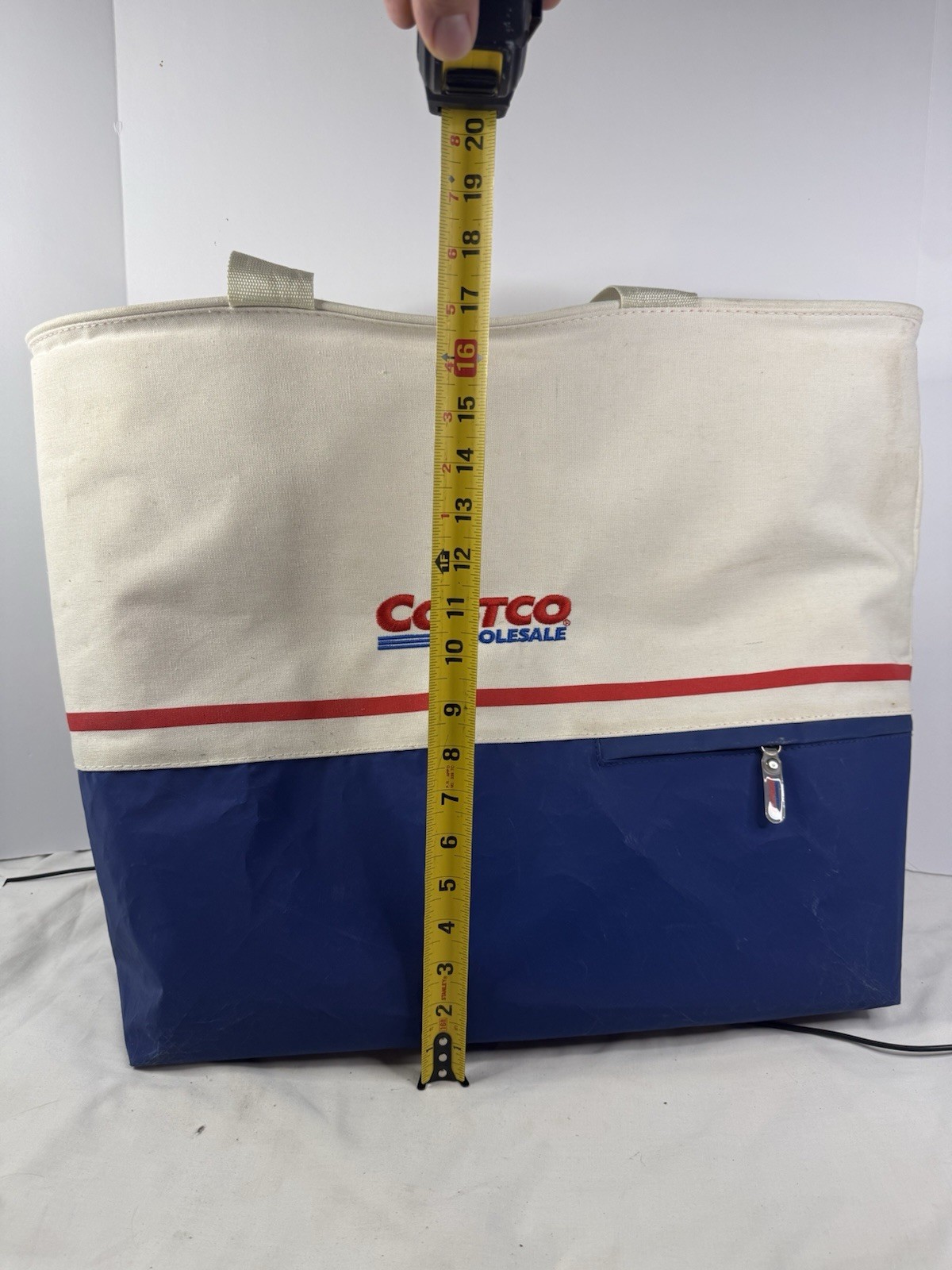 Costco Large Blue and White Zipper Canvas Shopping Tote Bag Reusable 15” – Used