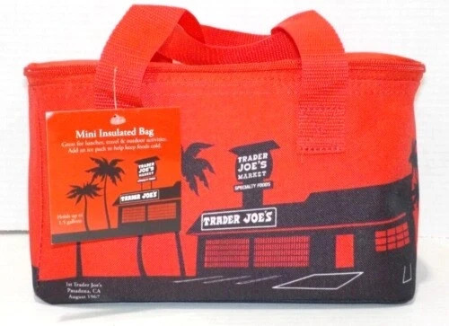 Combo Trader Joe’s Cotton Canvas Cheese Tote & Red 1.5 gal Lunch Bag