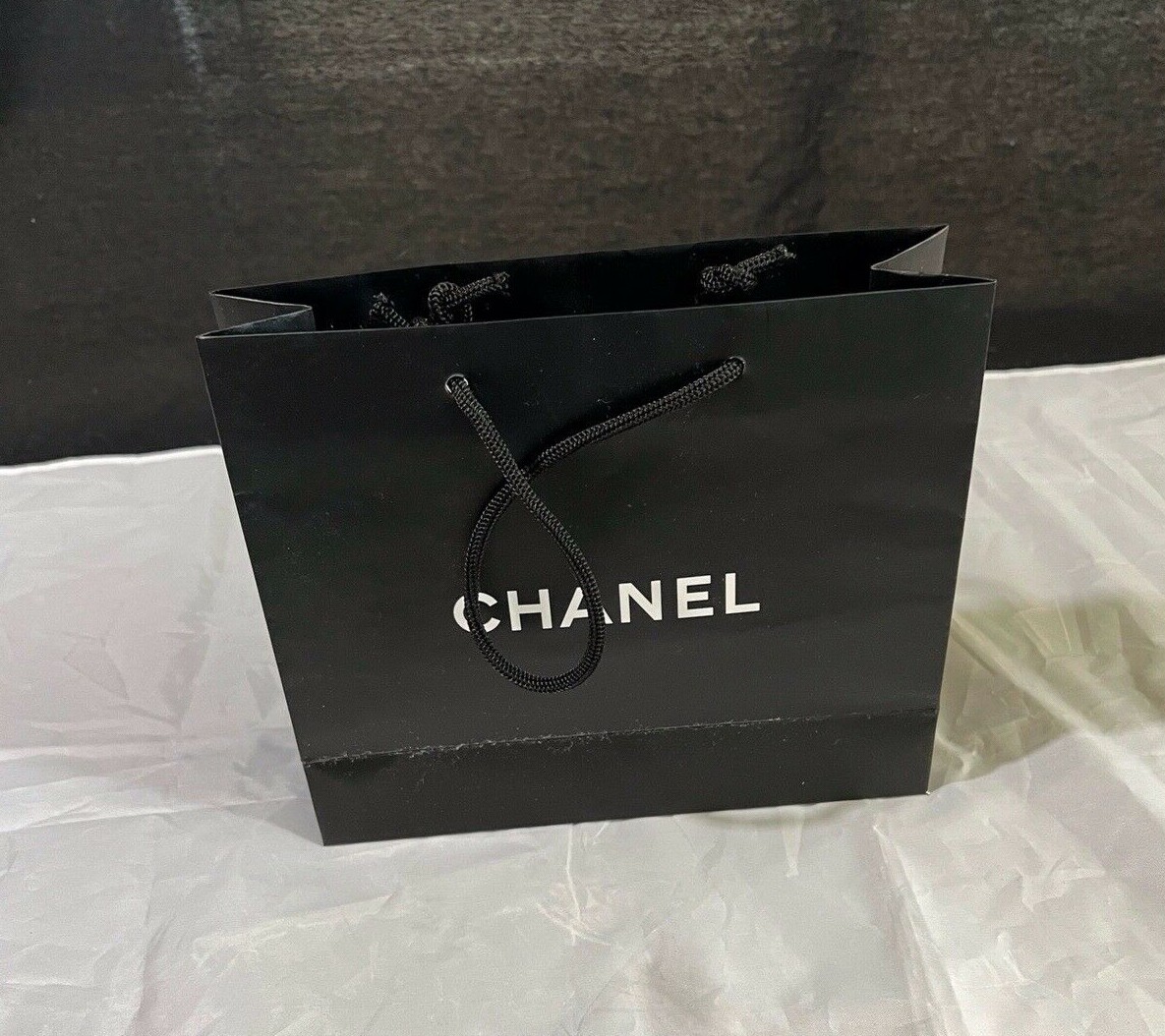 Authentic CHANEL Paper Reusable Shopping Bag Rope Handle Black 7″ x 8.5 ” x 2.7″