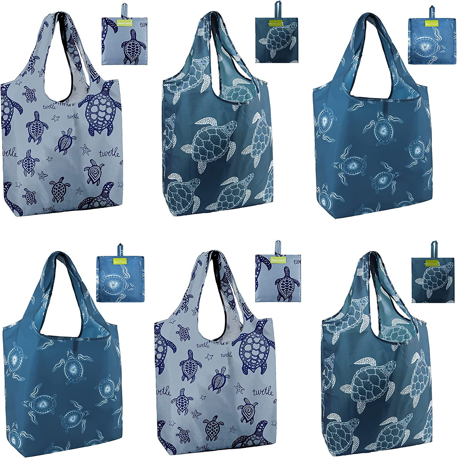 Sea Turtle Reusable Grocery Bags Large Tote Bag with Handles, Bulk Gift Foldable
