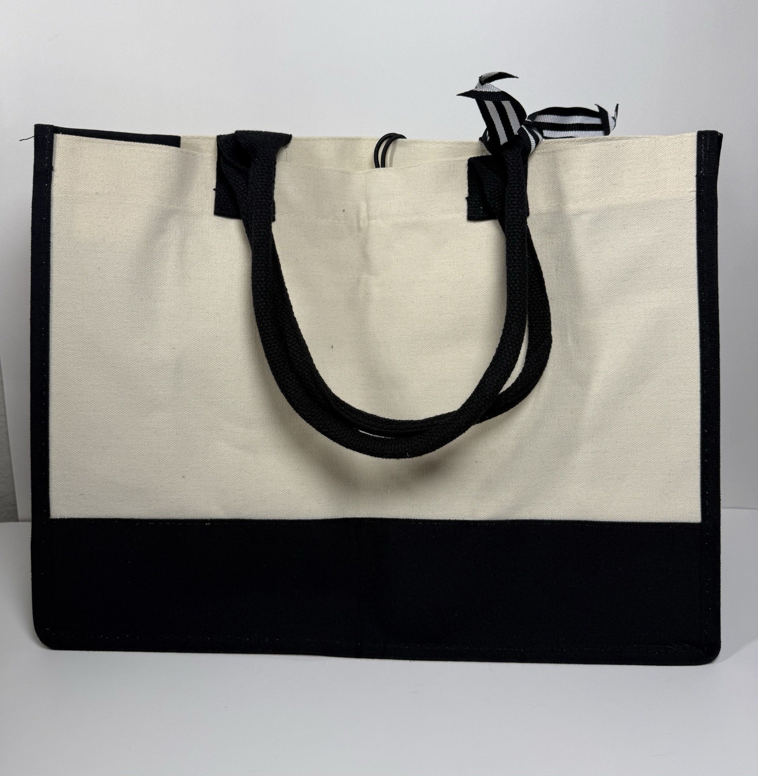 Monogram S Reusable Tote Shopping Bag Black Beige Foldable inside Zip Pocket