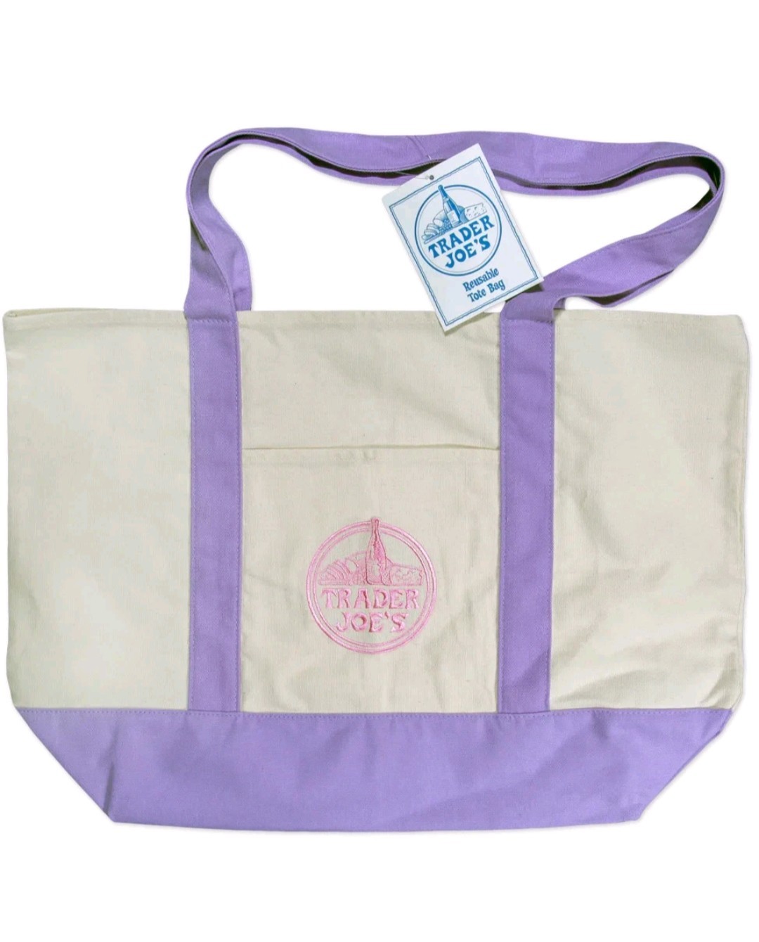 Trader Joe’s LARGE LAVENDER AND MINI PINK Canvas Tote Bag Set Of 2 VIRAL NWT!