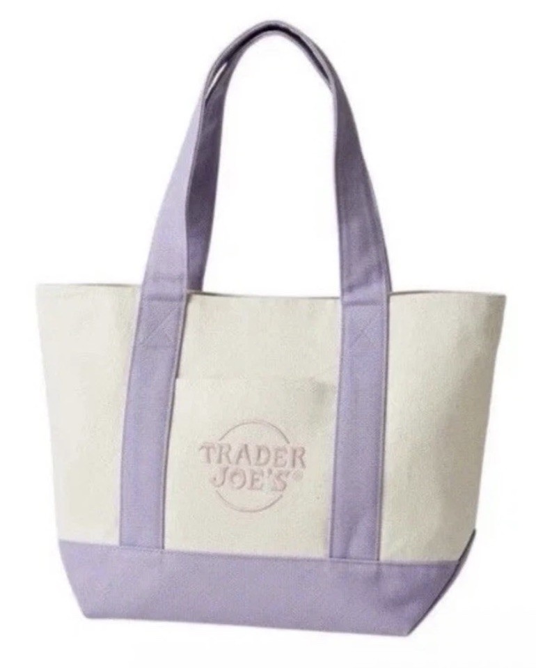 Trader Joe’s Lavender Purple Large Canvas Tote Bag Spring 2026