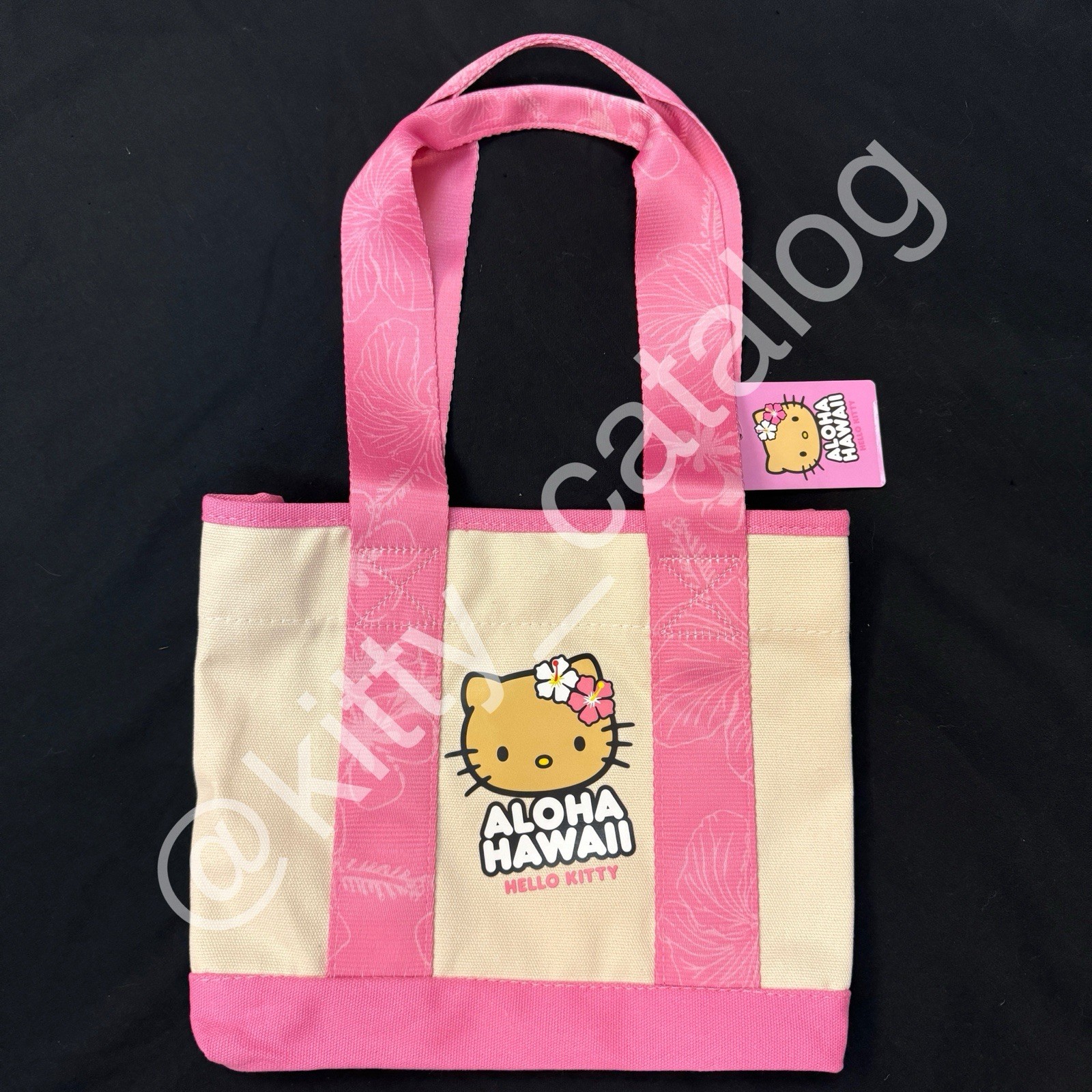 ABC Stores Hawaiʻi: Sun Tan Hello Kitty Big Face Mini Canvas Tote Bag, Pink