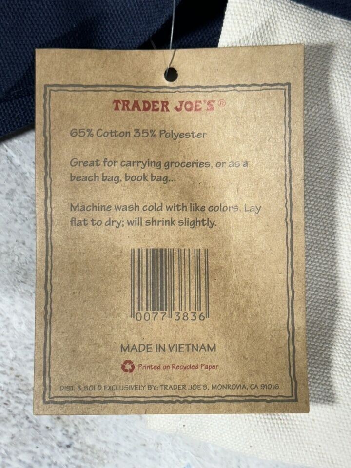 Trader Joe’s Bag Canvas Reusable Heavy Cotton Basic Style Shopping Navy Large