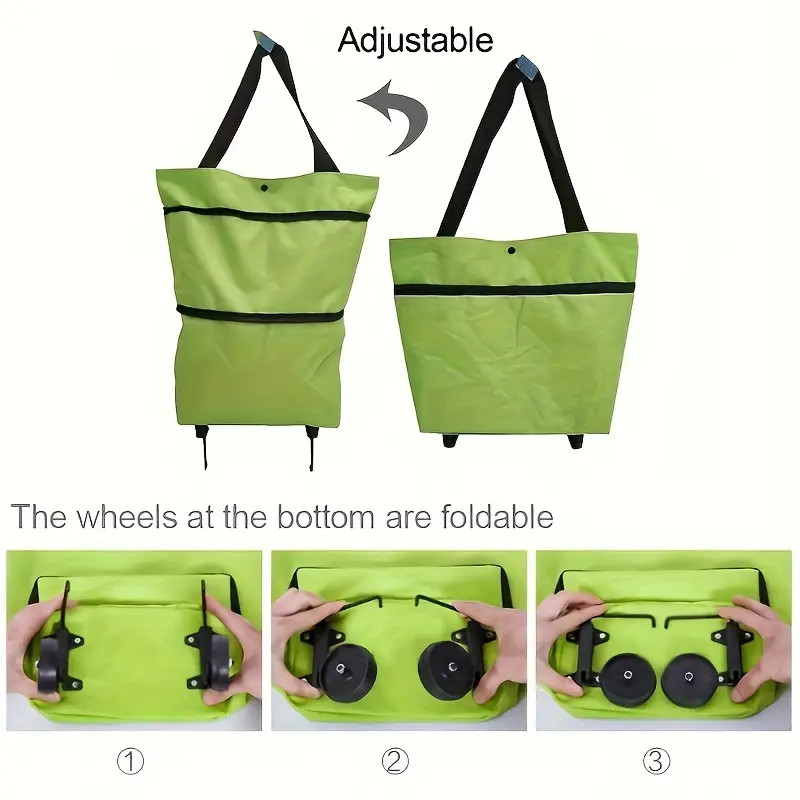 2 In1 Women Foldable Shopping Cart Bag Portable Shopping Trolley Bag With Wheels