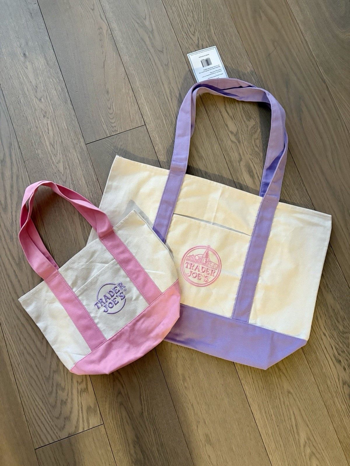 Trader Joe’s LARGE AND MINI Lavender Pink Canvas Tote Bag Set Of 2 VIRAL NWT!