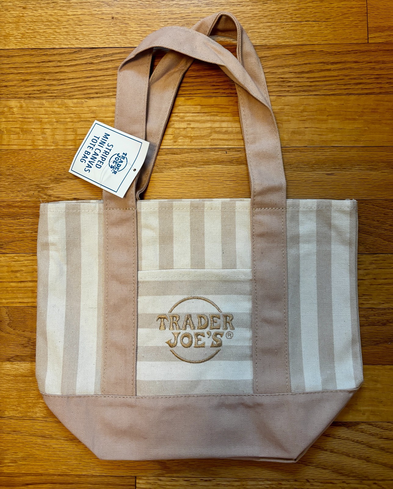 Trader Joe’s Mini Pastel Stripe Canvas Tote Bag BEIGE Limited Edition NWT