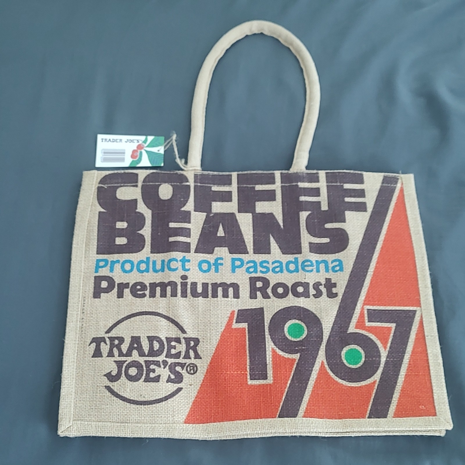 Trader Joe’s 1967 Pasadena Reusable Jute Shopping Bag Foldable 16x14x6 in