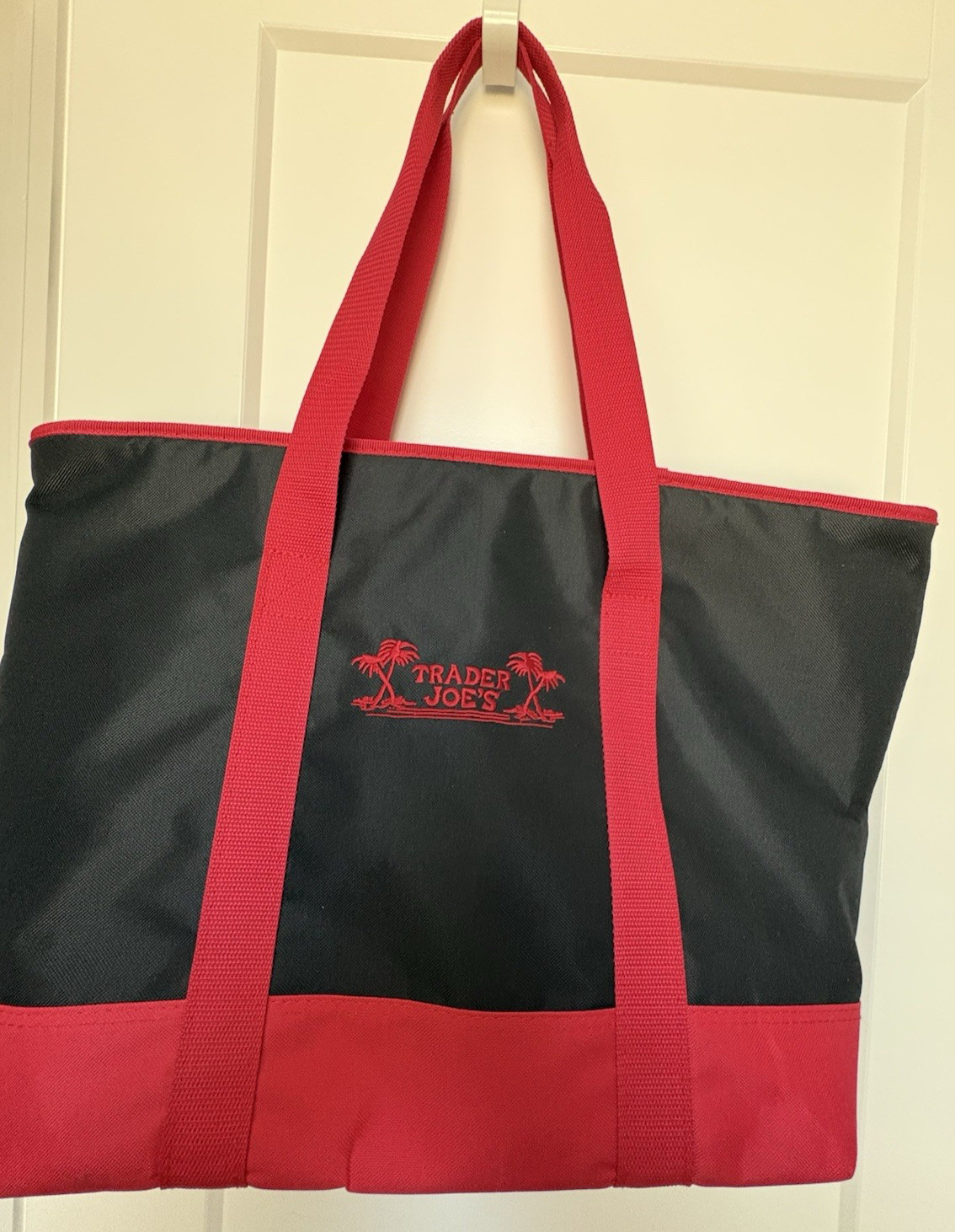 Trader Joe’s Large Insulated Cooler Tote Bag 21”x13”x6” Black with Red Letters