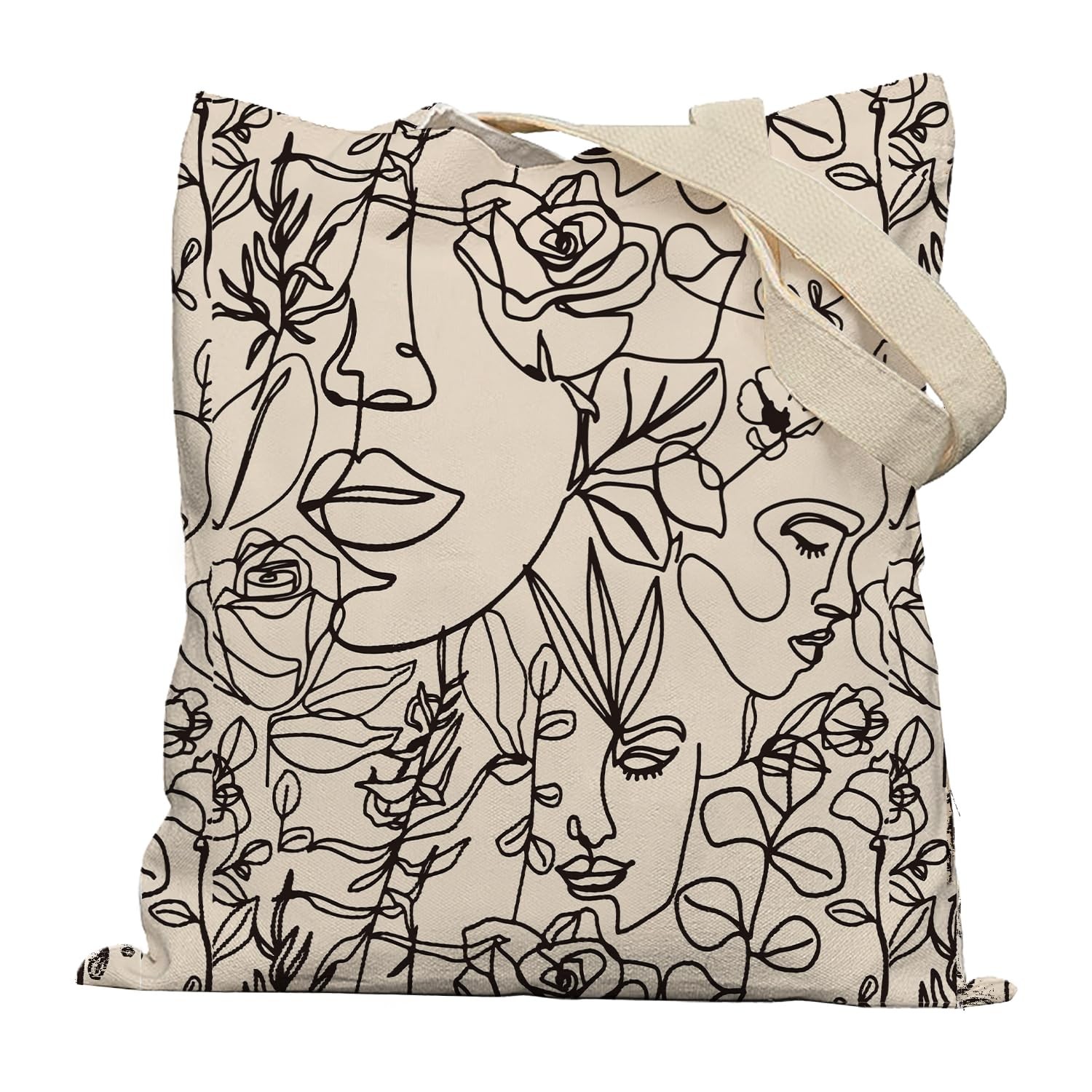 Boho Tote Bag, Minimalist Boho Woman Line Art Canvas Tote Bags for Women, Aes…