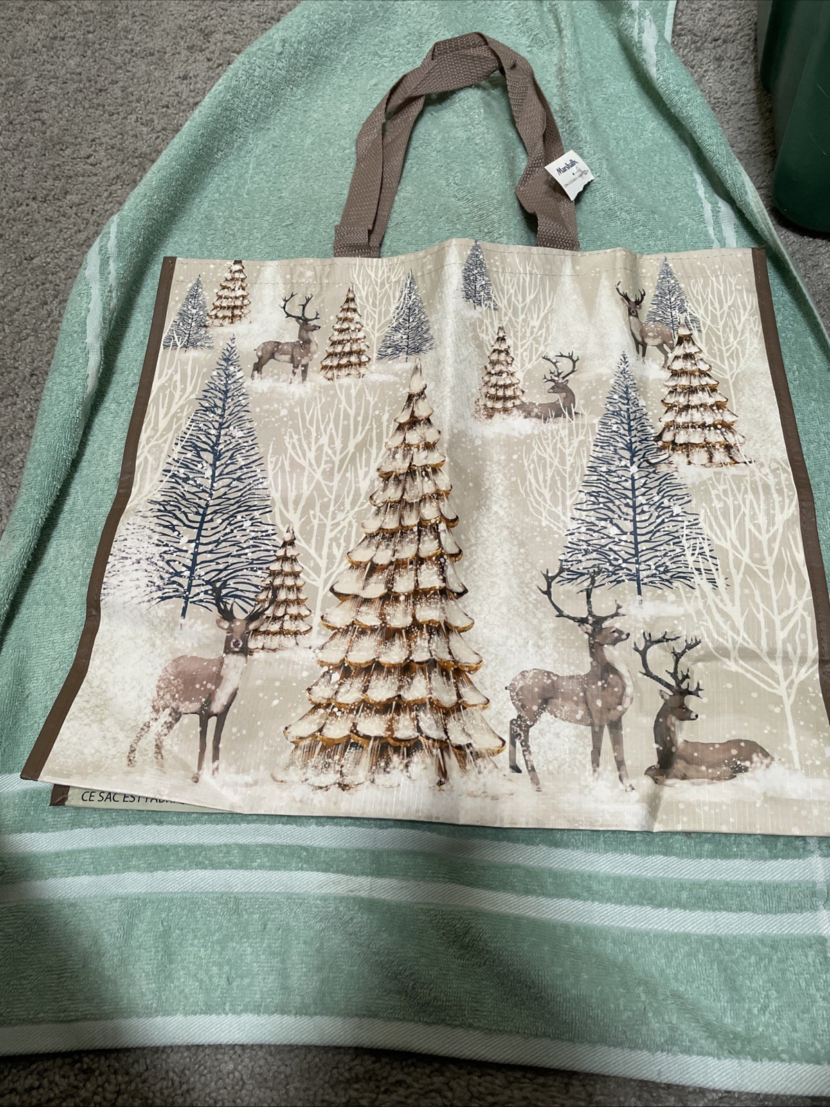Marshalls Large Reuseable Christmas Forest & Deer Shopping Bag New No Tags
