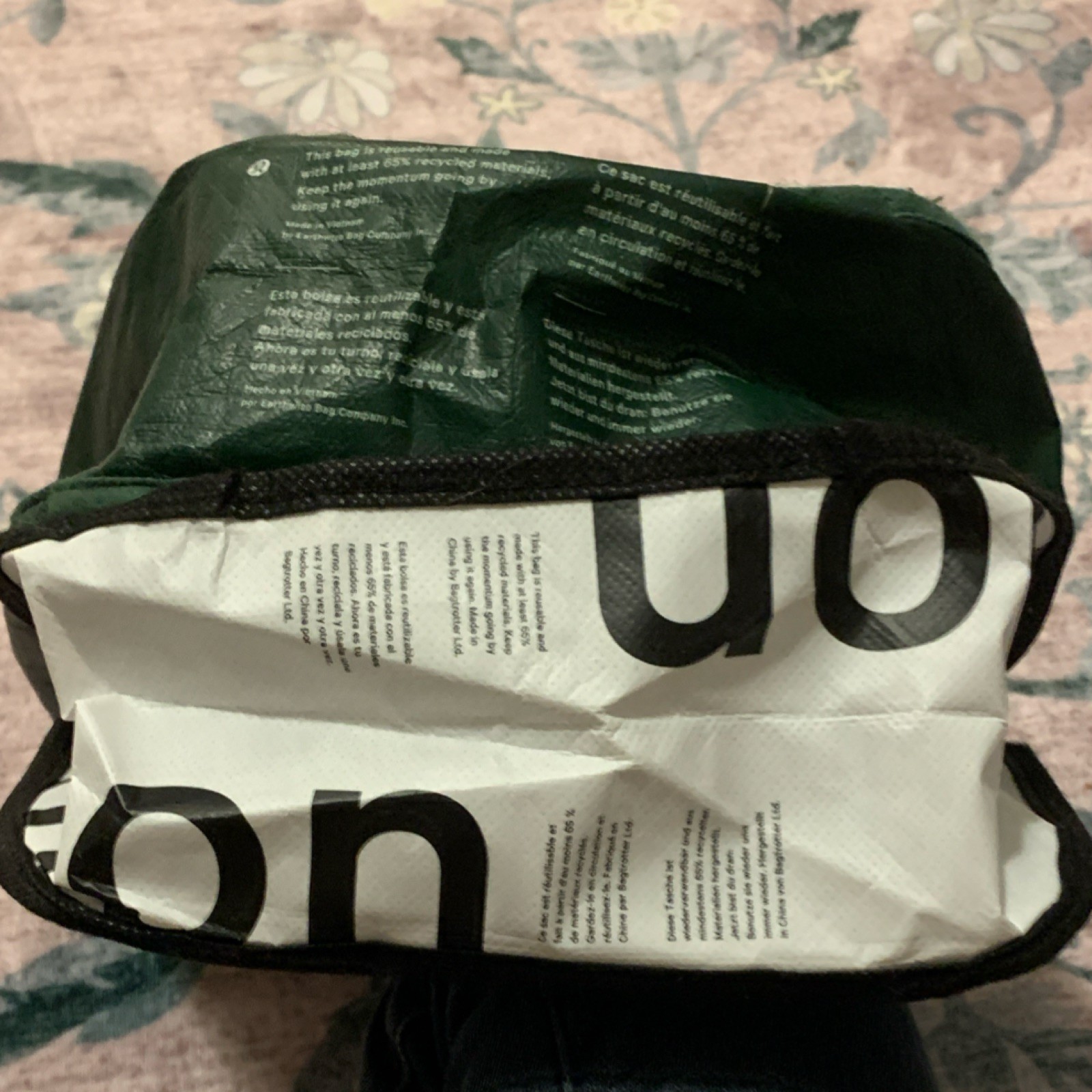 2 Lululemon Foldable Reusable Shopping Bag Green White Black Text Recycled