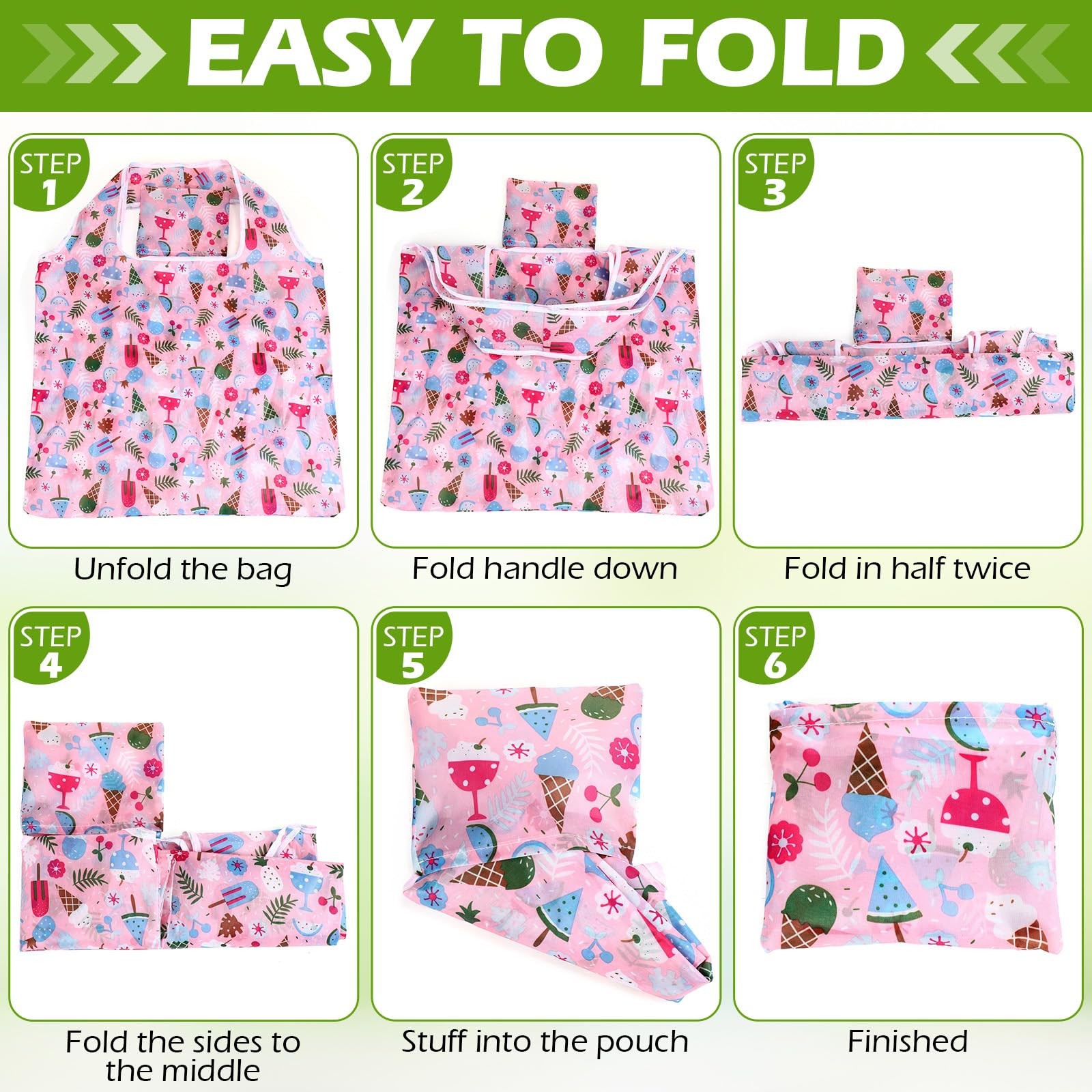 18 PCS Foldable Reusable Shopping Bags Nylon Bag for Farmers Market Groceries