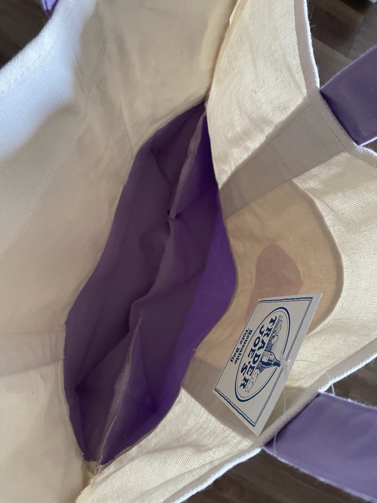 Trader Joe’s Foldable Canvas Reusable Shopping Bag Purple White Solid LIMITED ED