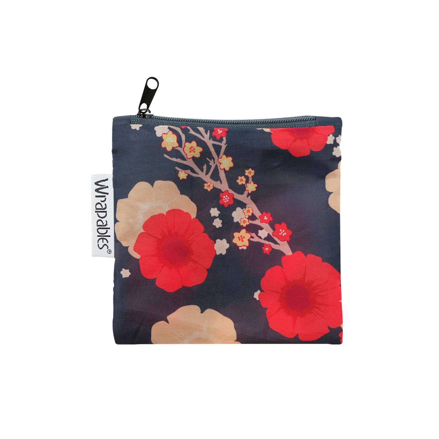 Wrapables Large Reusable Shopping Tote Bag with Outer Pouch, Midnight Floral