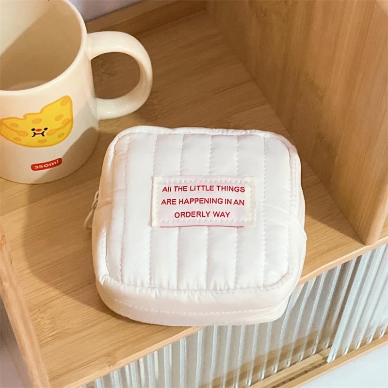 TUCEWP Small Makeup Bag Quilted Travel Cosmetic Organizer White
