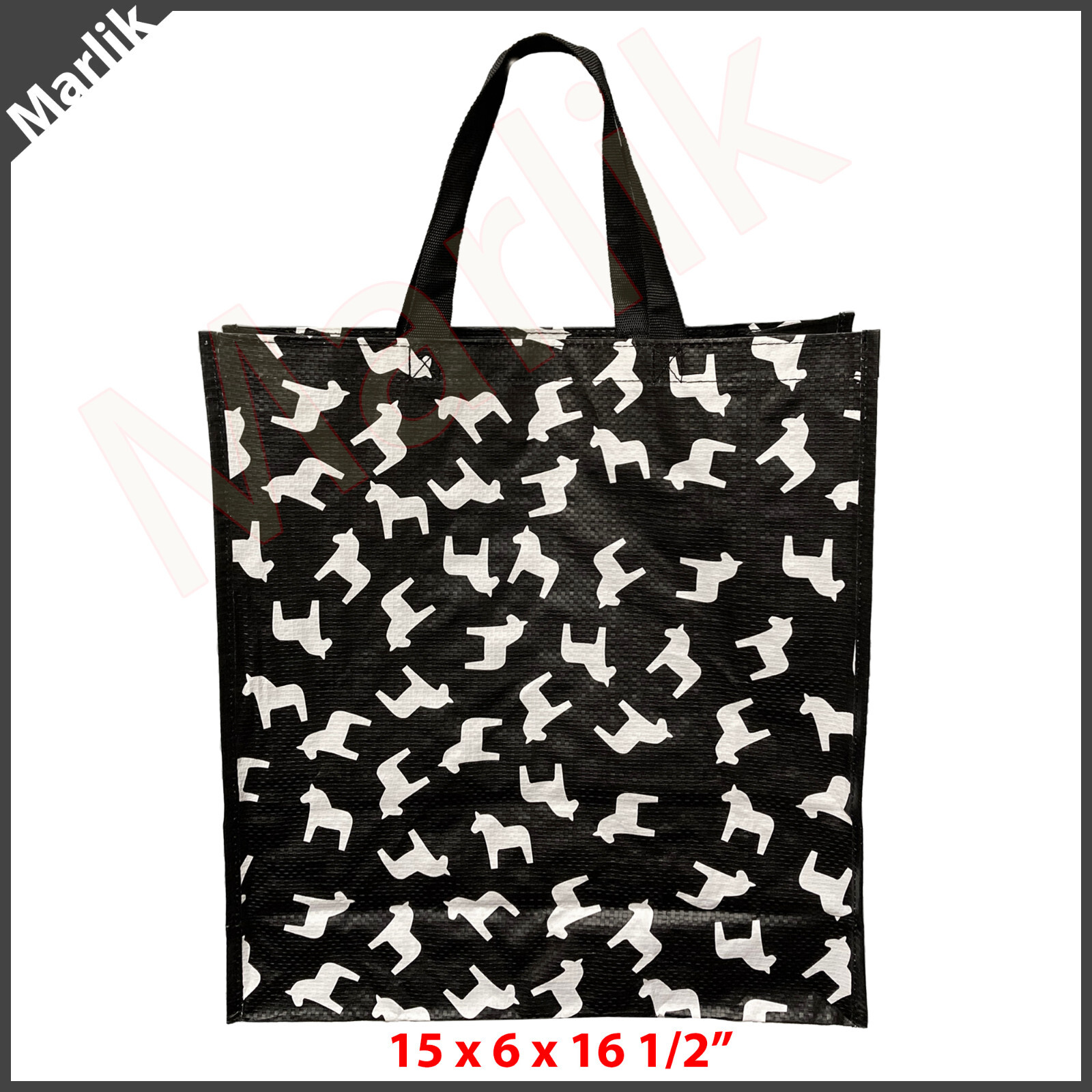 Ikea Hasthage HÄSTHAGE Shopping Bag, Black/ Dala Horse 15x6x16 ½ “, NEW