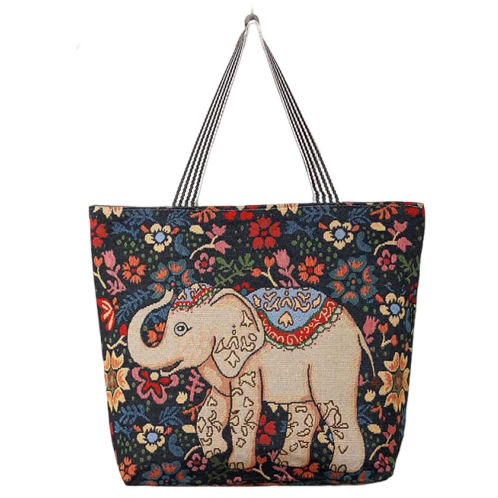 Large Canvas Tote Bag,Reusable Embroidery Shoulder Bag,Multipurpose Grocery B…