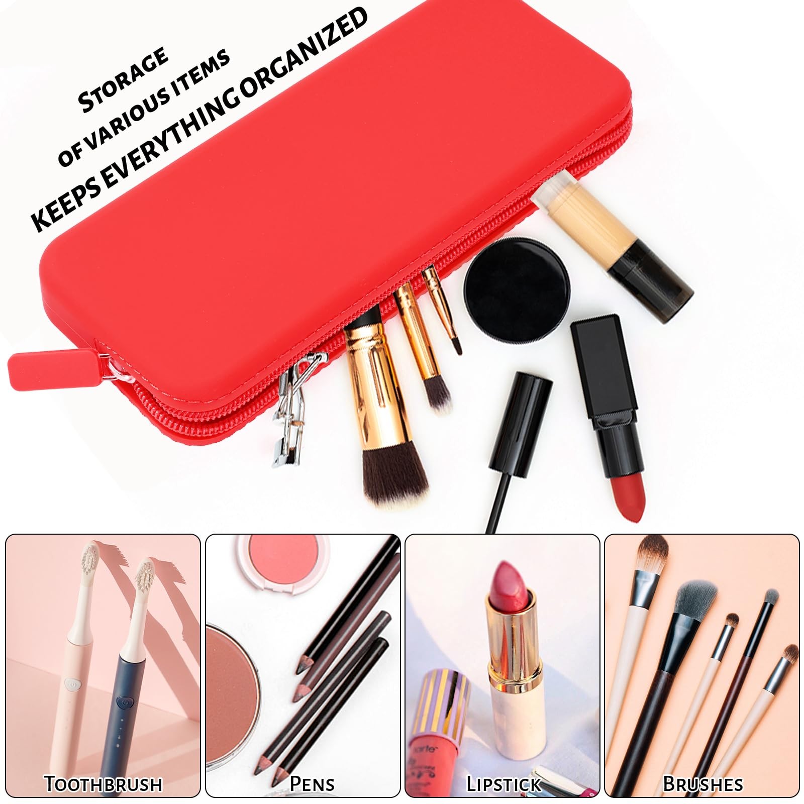 Sakolla Travel Makeup Brush Holder, Waterproof Silicone Small, Red