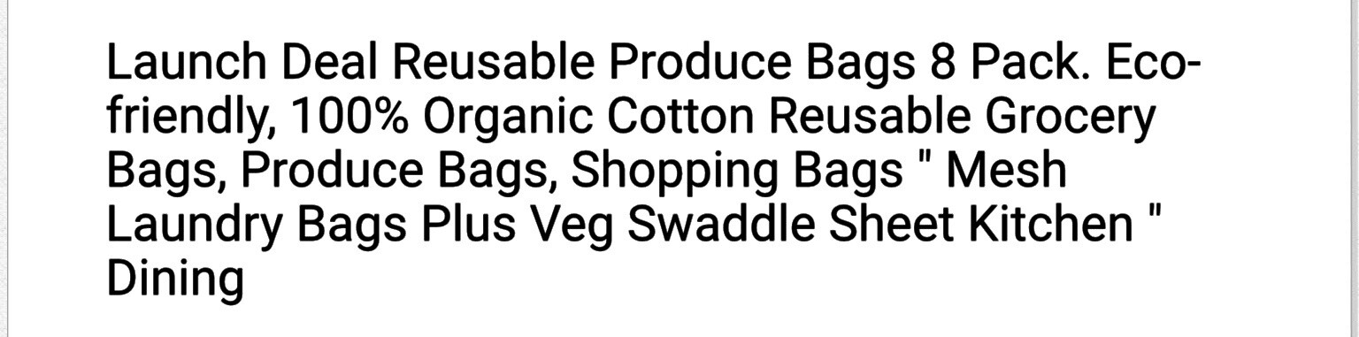 Launch Reusable Grocery Bag Deal Produce 8 Pack Eco-friendly 100% Organic
