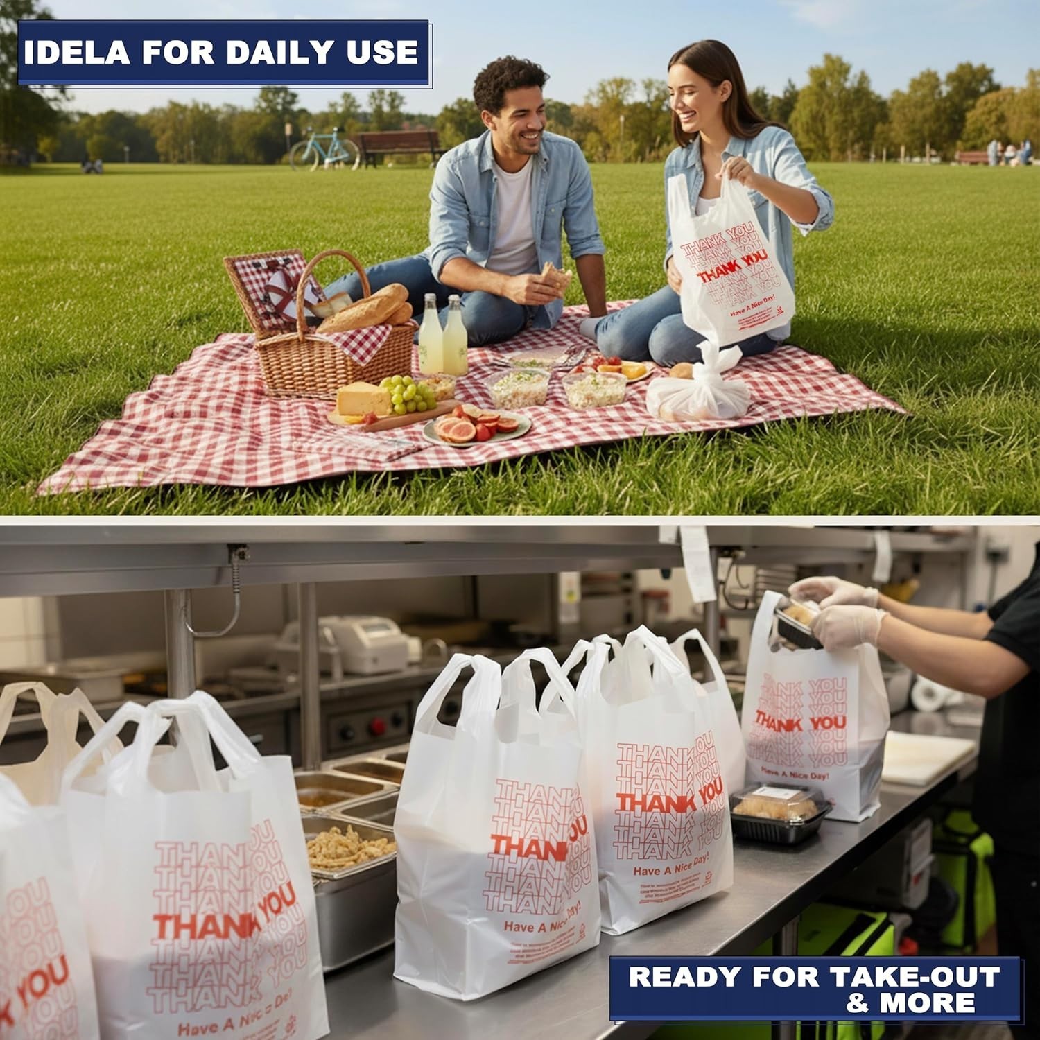 Efficient White Thank You Plastic Bags – 11”x6”x21” Reusable & Affordable