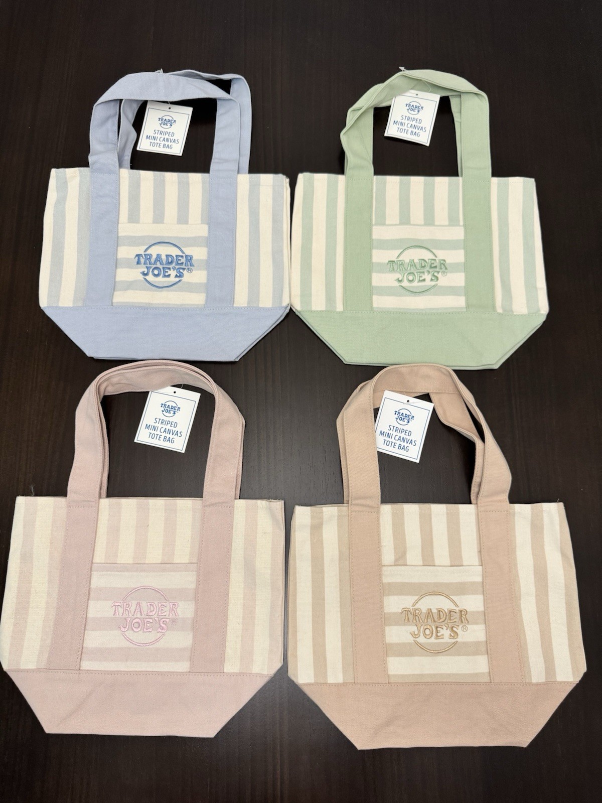 Lot Of Four (4) Trader Joe’s Mini Pastel Multicolor Stripe Canvas Tote Bag 2026