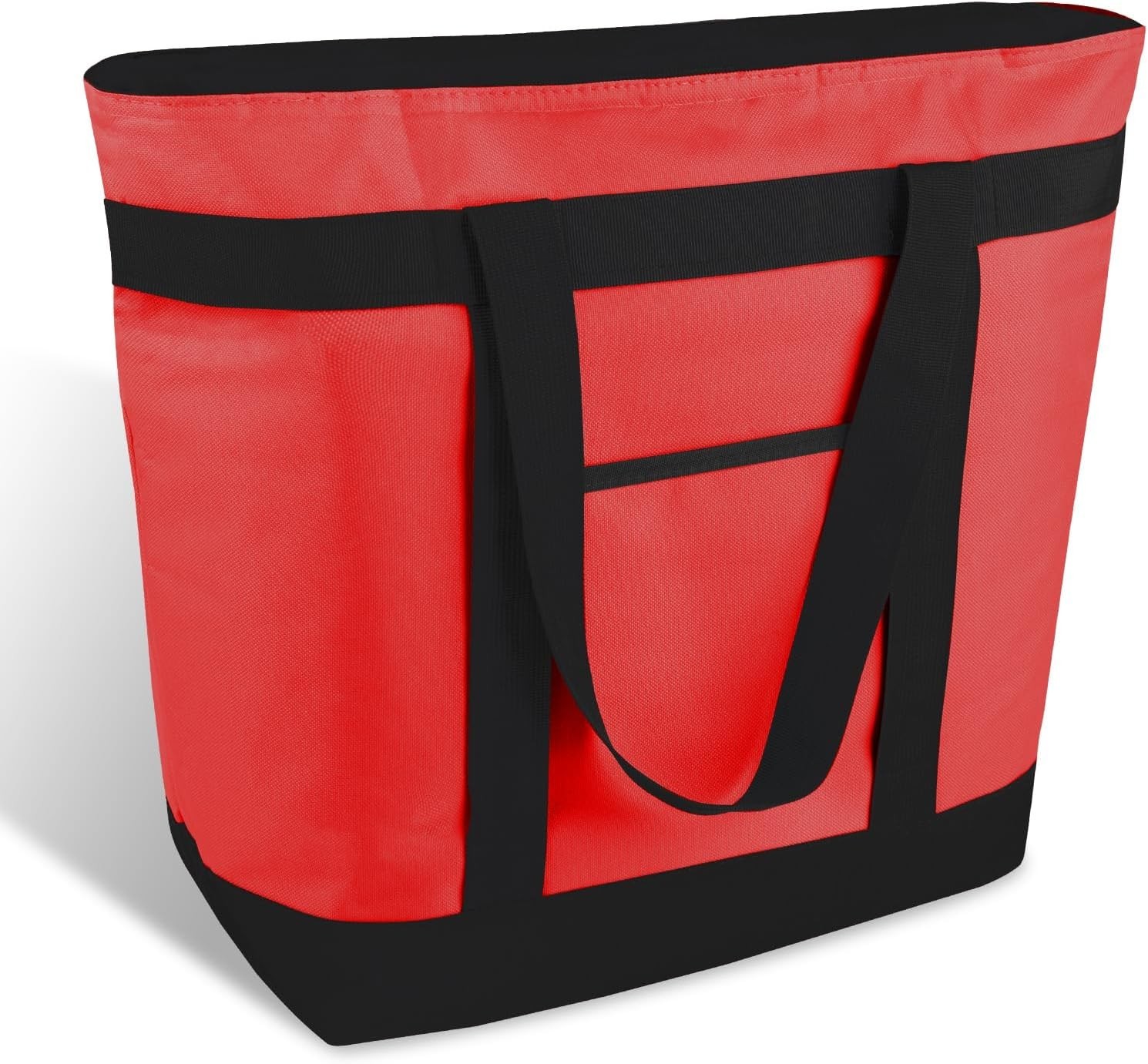 Insulated Grocery Tote Bags Large Reusable Cooler Bags w/ Zipper Leakproof Red