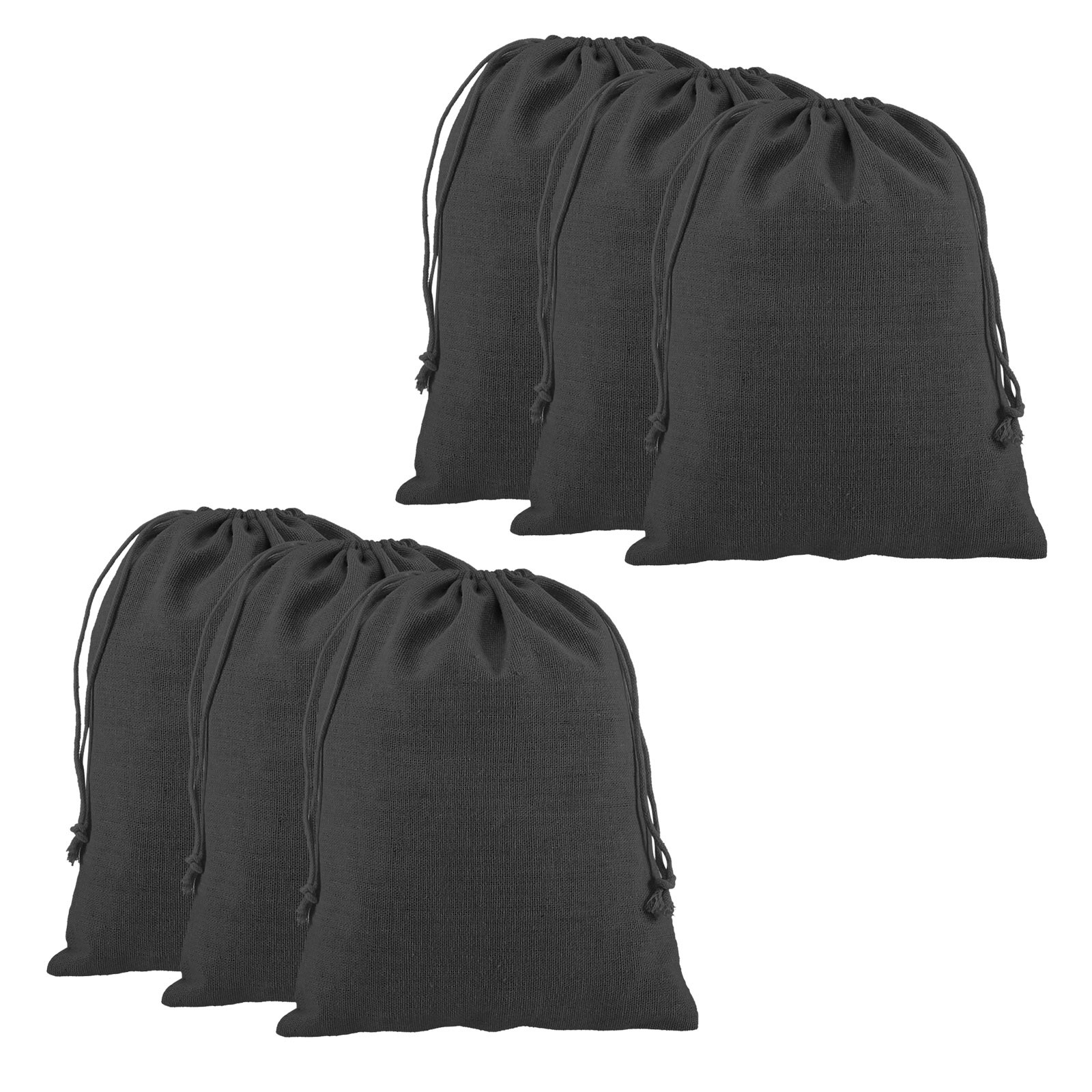 6pcs Cotton Storage Bags 7.9″ x 9.8″ Canvas Drawstring Bag, Black