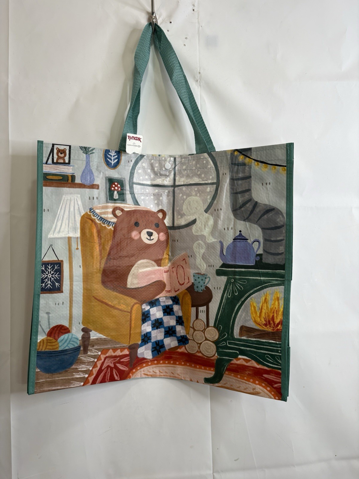 TJMaxx Shopping Bag Cozy Reading Brown Teddy Bears Reusable Tote Bag 18×19.5